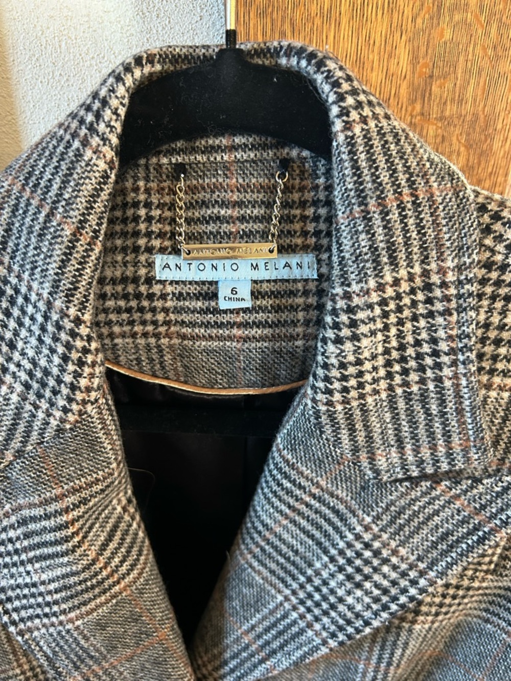 ANTONIO MELANI Gray Plaid Pea Coat with Tan Windowpane